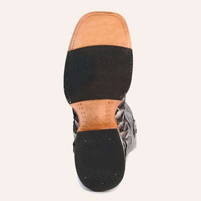 Men’s Gray Pirarucu And Black Wide Square Toe Exotic Cowboy Boots