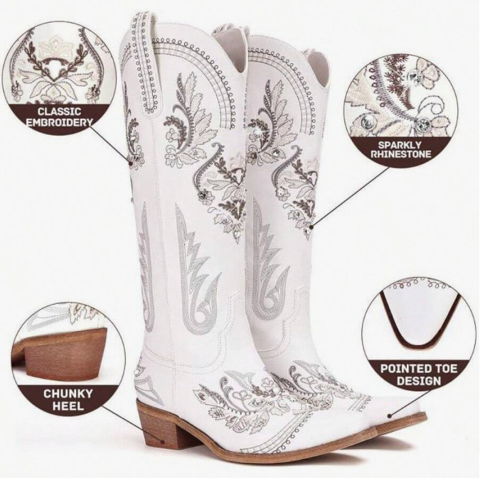 Sparkly Rhinestone Embroidery Tall Western Boots