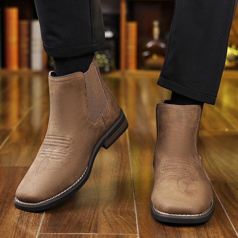 Western Cowboy Square Toe Chelsea Ankle Boots