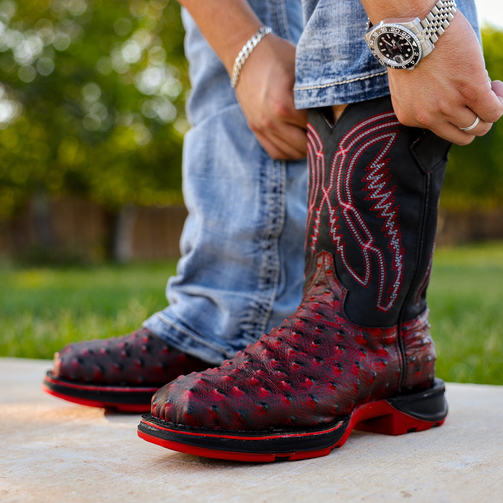 Black Cherry Ostrich Leather Boots With 3D Lightweight Sole - Composite Toe