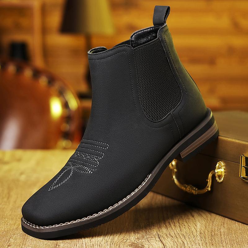 Western Cowboy Square Toe Chelsea Ankle Boots