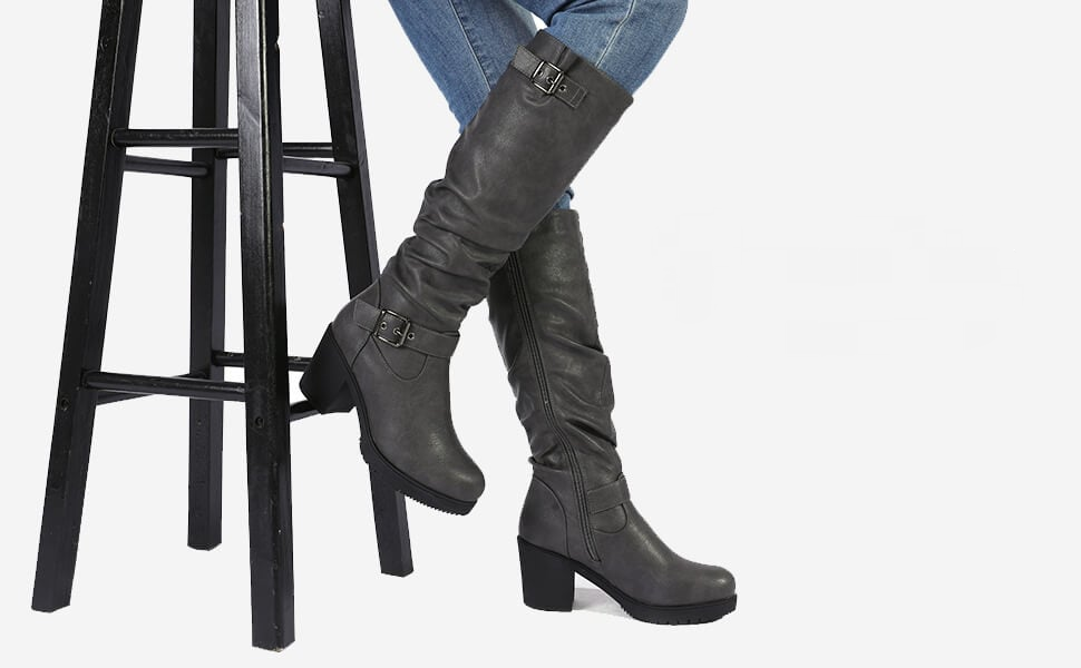 Chunky Heel Knee High Boots