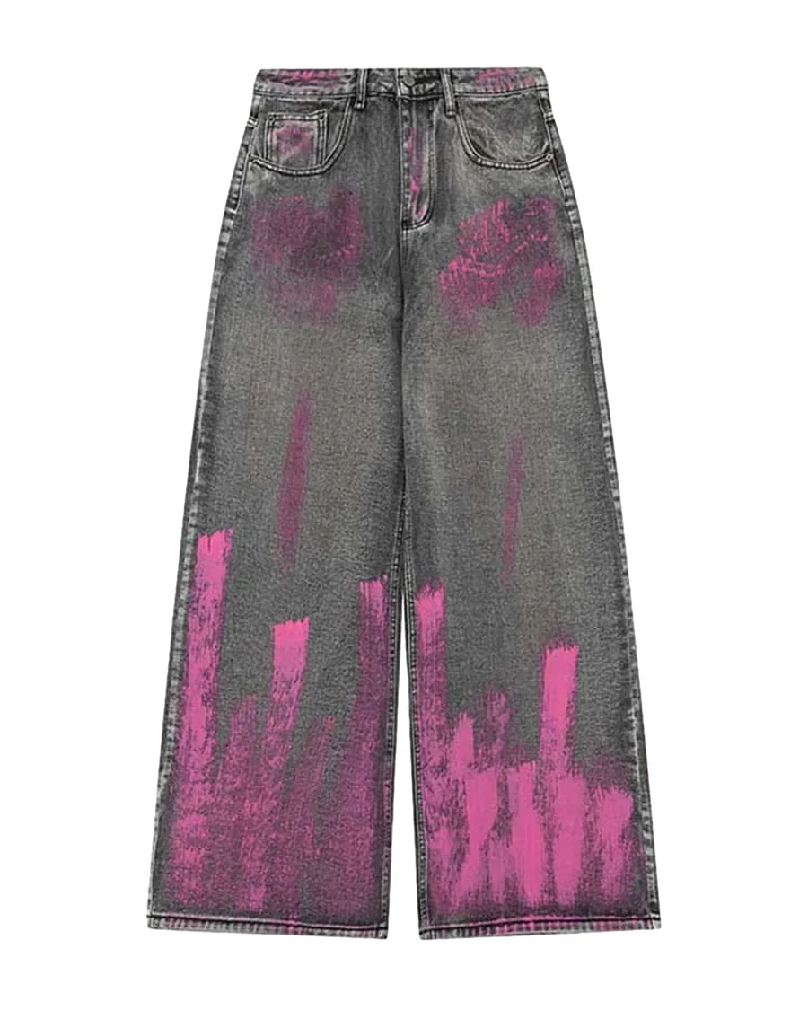 Pink Hand Painted Graffiti Men's Jeans