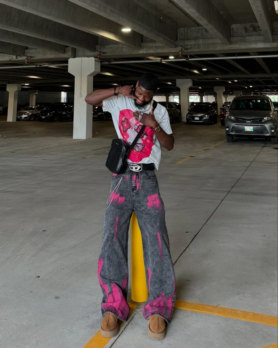 Pink Hand Painted Graffiti Men's Jeans