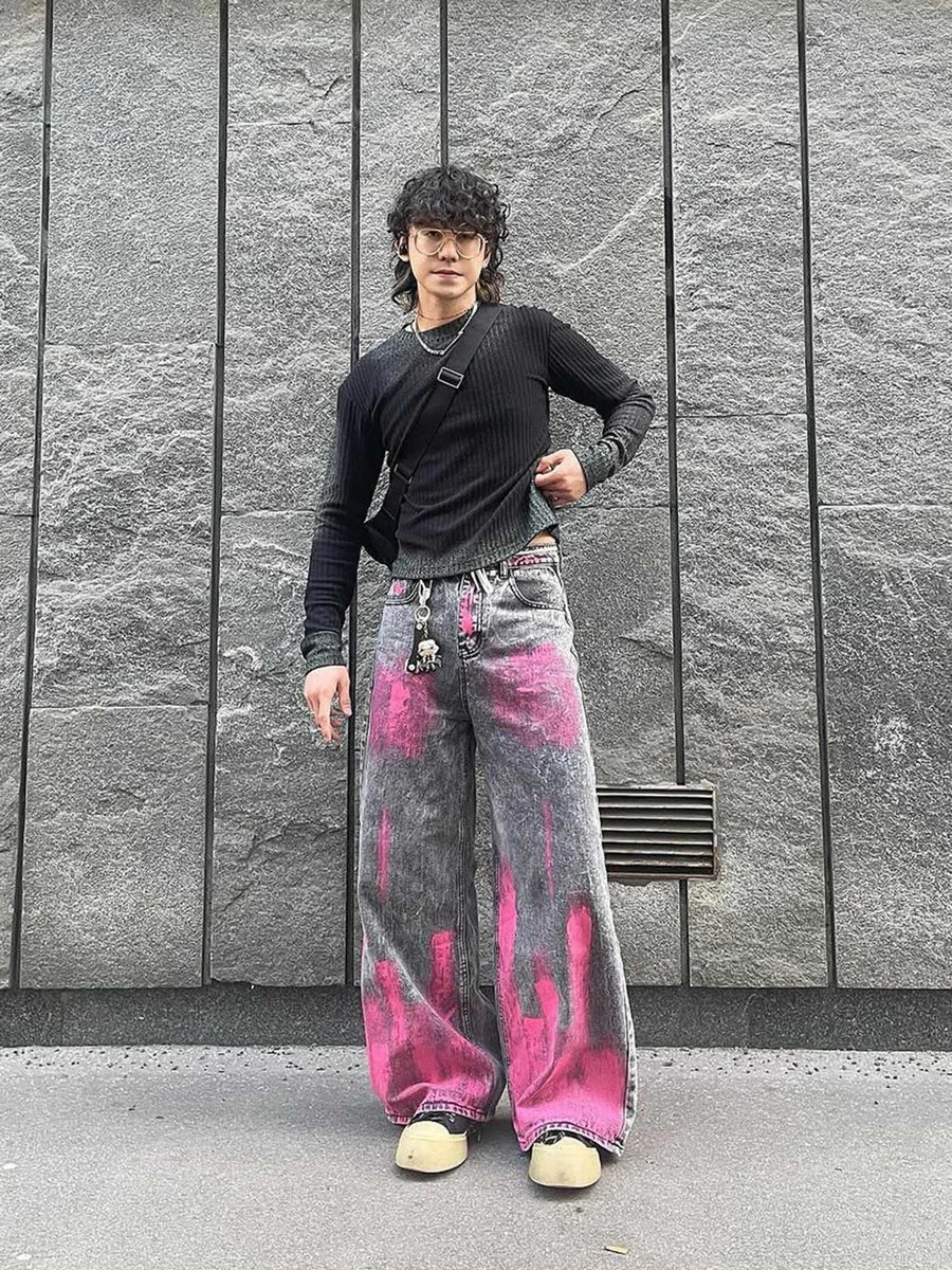 Pink Hand Painted Graffiti Men's Jeans