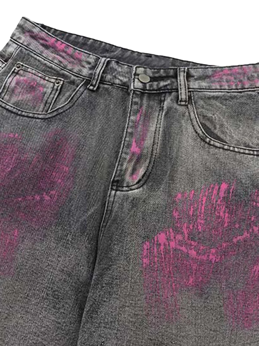 Pink Hand Painted Graffiti Men's Jeans