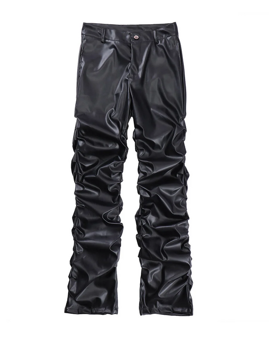 Dark Punk Niche Shiny Pleated PU Leather Casual Men's Trousers
