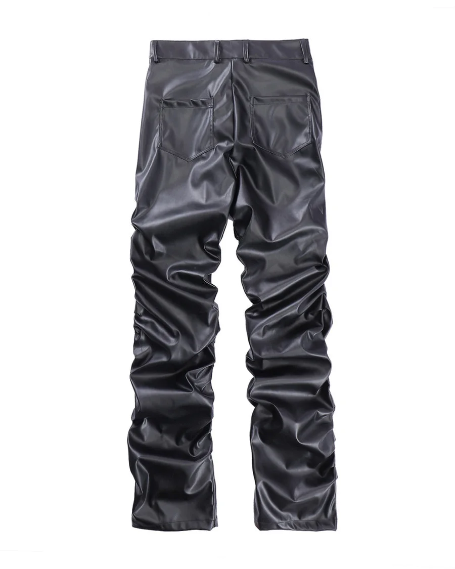 Dark Punk Niche Shiny Pleated PU Leather Casual Men's Trousers