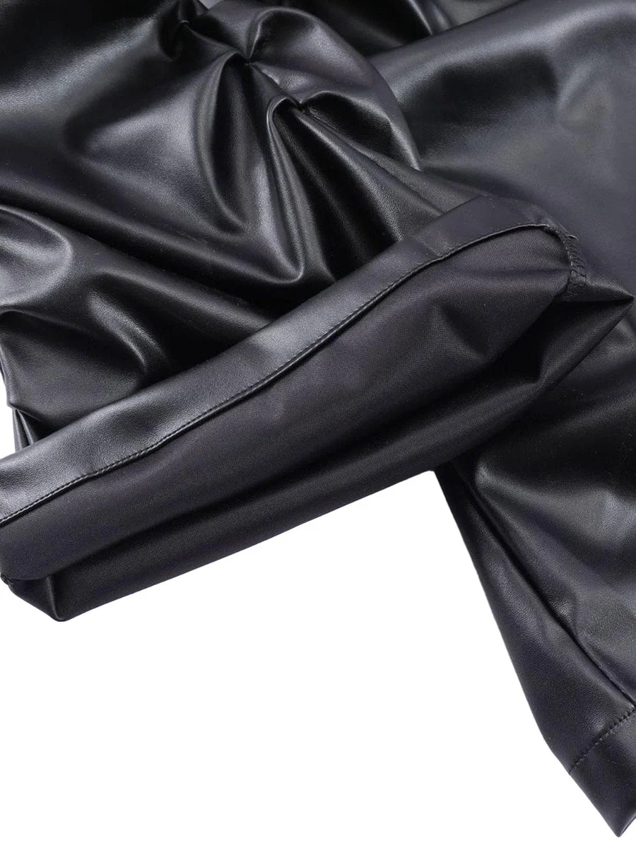 Dark Punk Niche Shiny Pleated PU Leather Casual Men's Trousers
