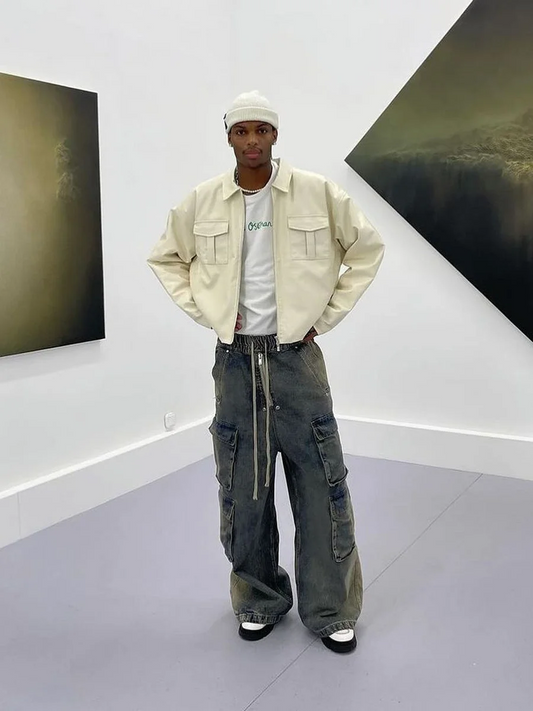 Straight Loose Washed And Aged Work Men's Jeans