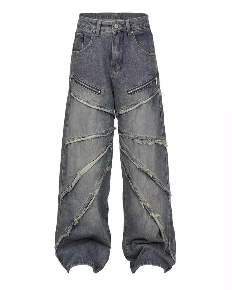 Zipper Patchwork Raw Edge Men's Jeans