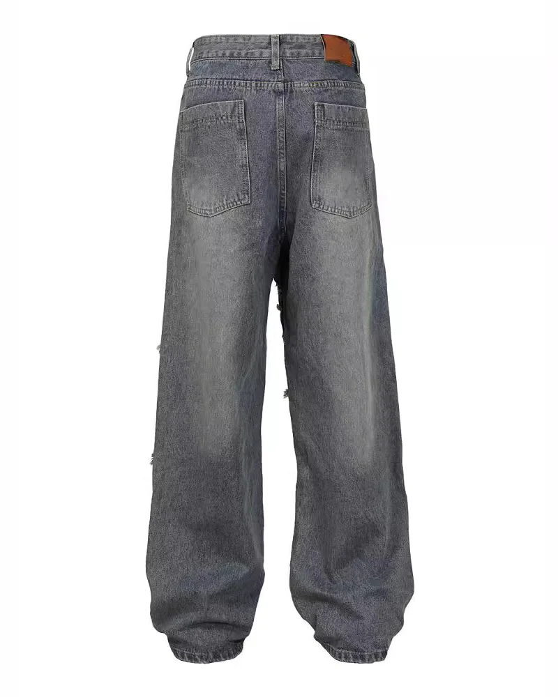 Zipper Patchwork Raw Edge Men's Jeans