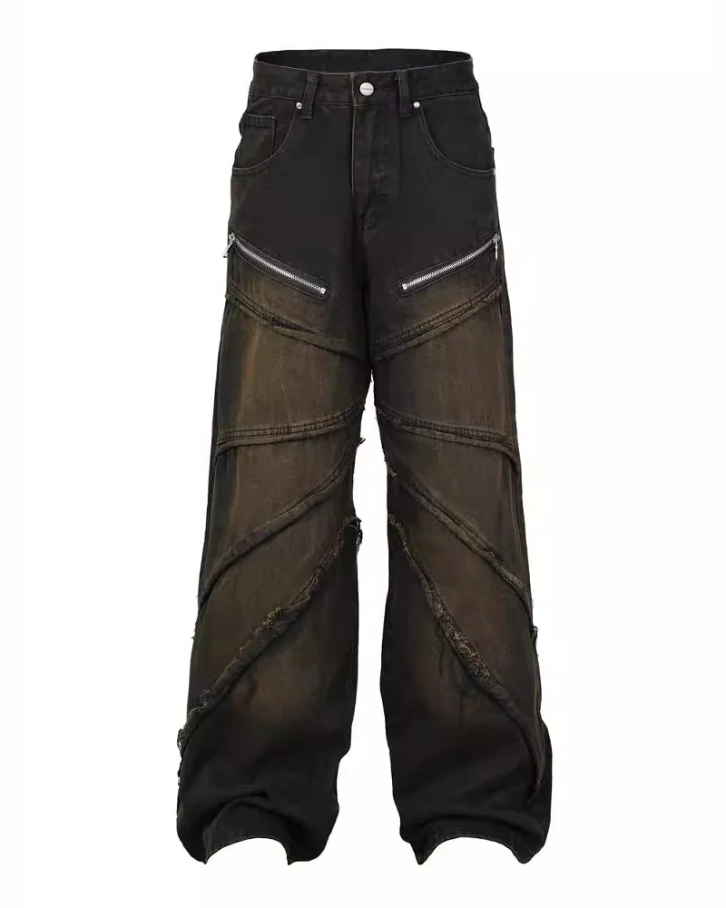 Zipper Patchwork Raw Edge Men's Jeans