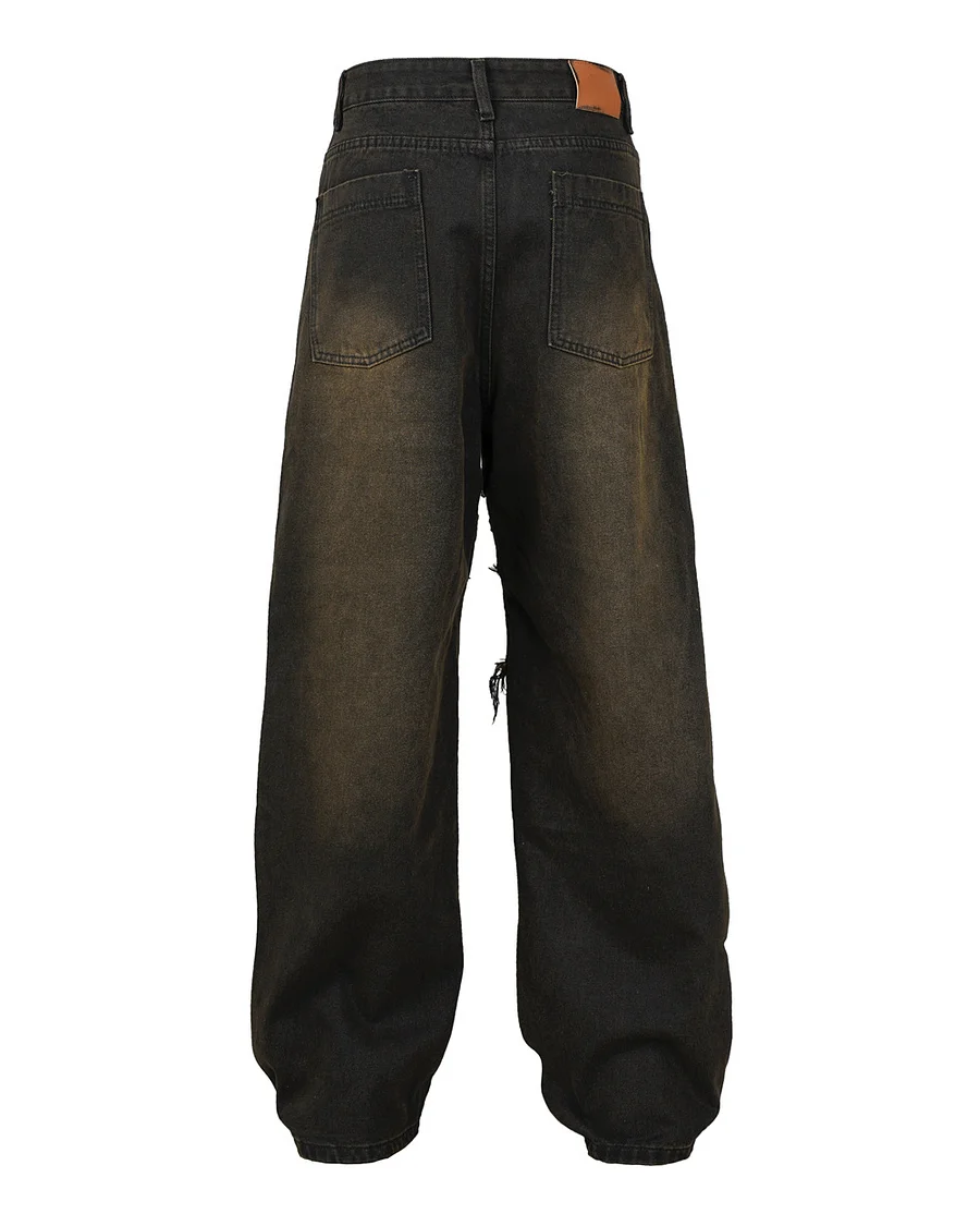 Zipper Patchwork Raw Edge Men's Jeans