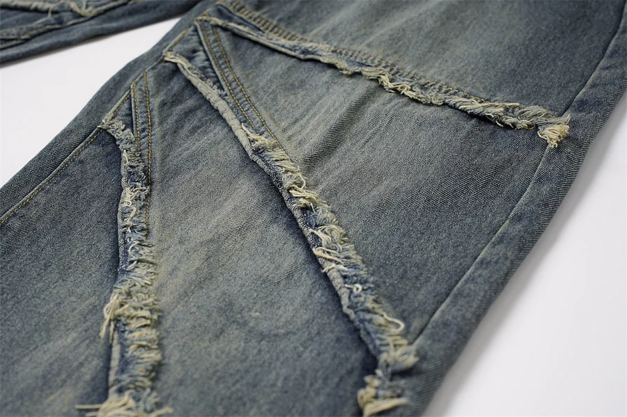 Zipper Patchwork Raw Edge Men's Jeans