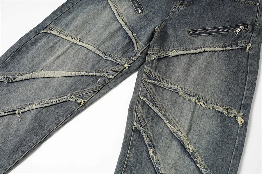 Zipper Patchwork Raw Edge Men's Jeans