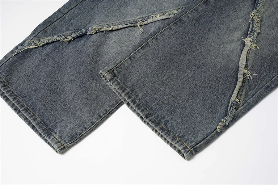 Zipper Patchwork Raw Edge Men's Jeans