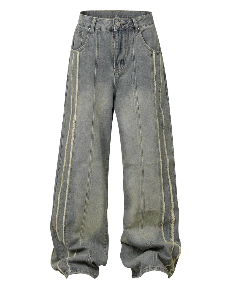 Loose Raw Edge Spliced Men's Jeans
