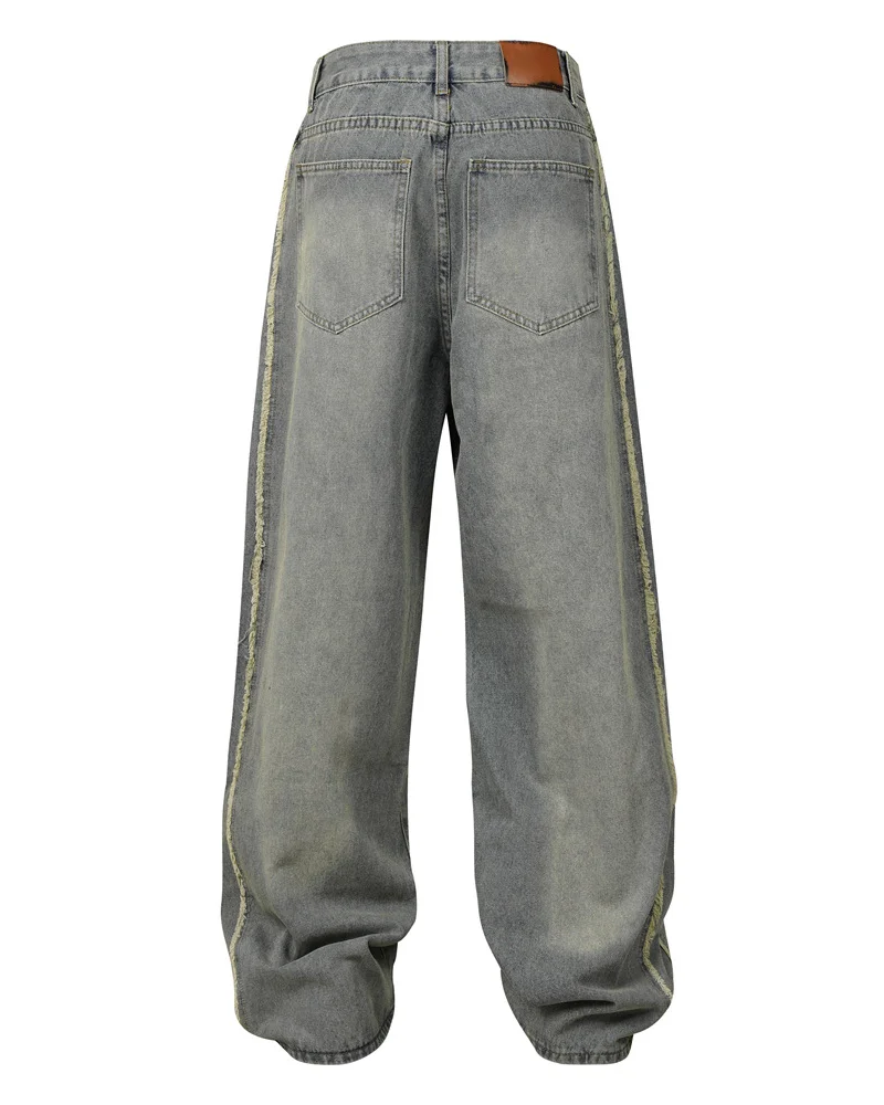 Loose Raw Edge Spliced Men's Jeans
