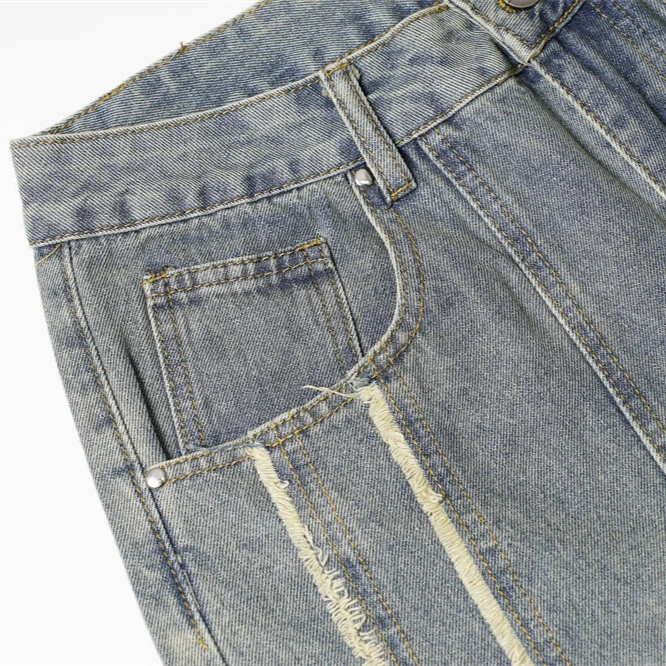 Loose Raw Edge Spliced Men's Jeans