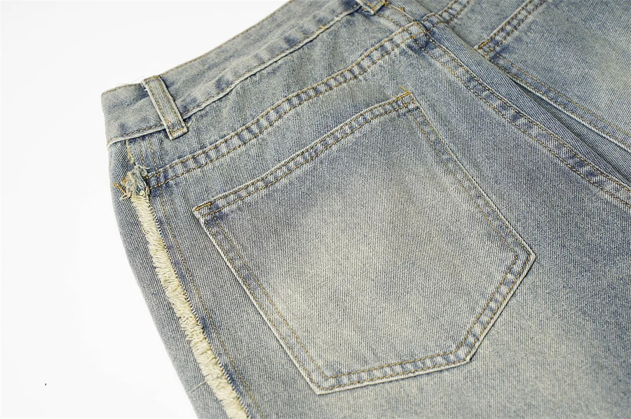Loose Raw Edge Spliced Men's Jeans