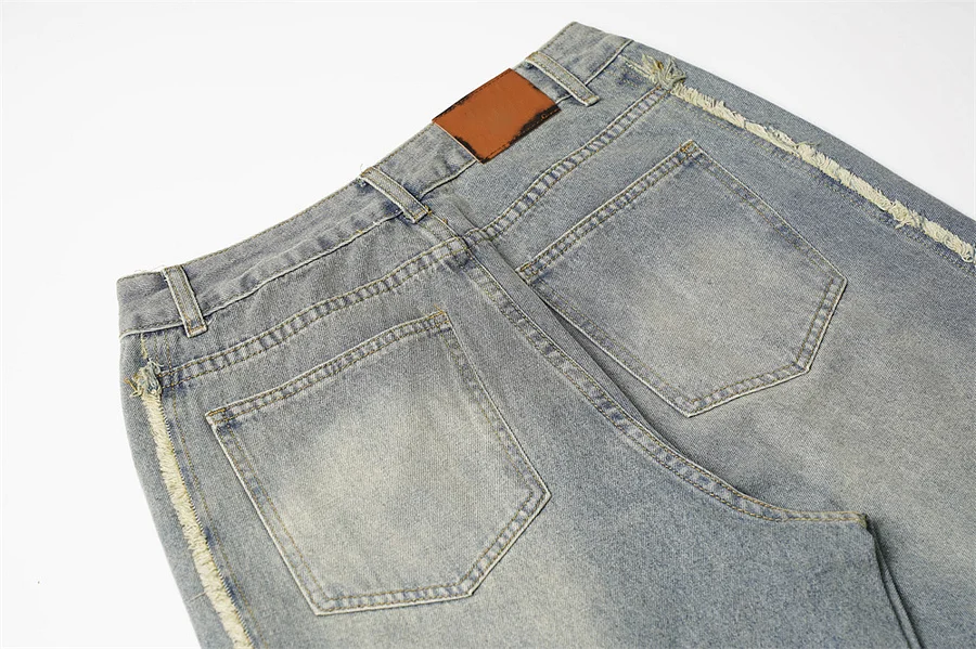 Loose Raw Edge Spliced Men's Jeans