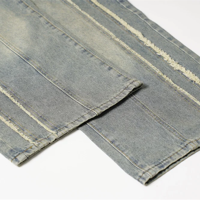 Loose Raw Edge Spliced Men's Jeans