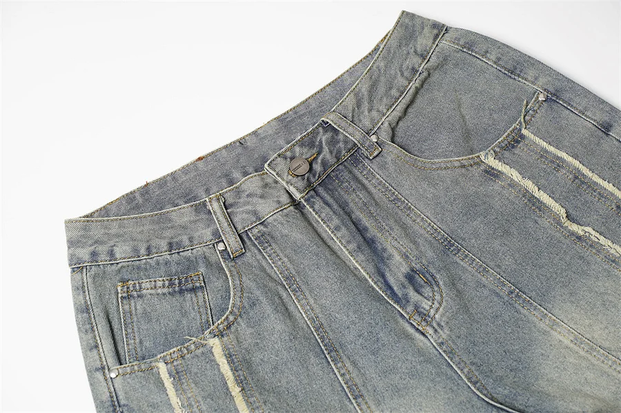 Loose Raw Edge Spliced Men's Jeans
