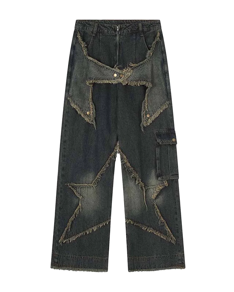 Vintage Loose Raw Edge Men's Jeans