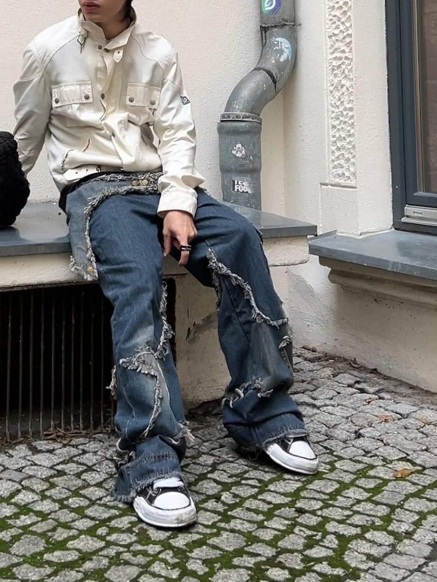 Vintage Loose Raw Edge Men's Jeans