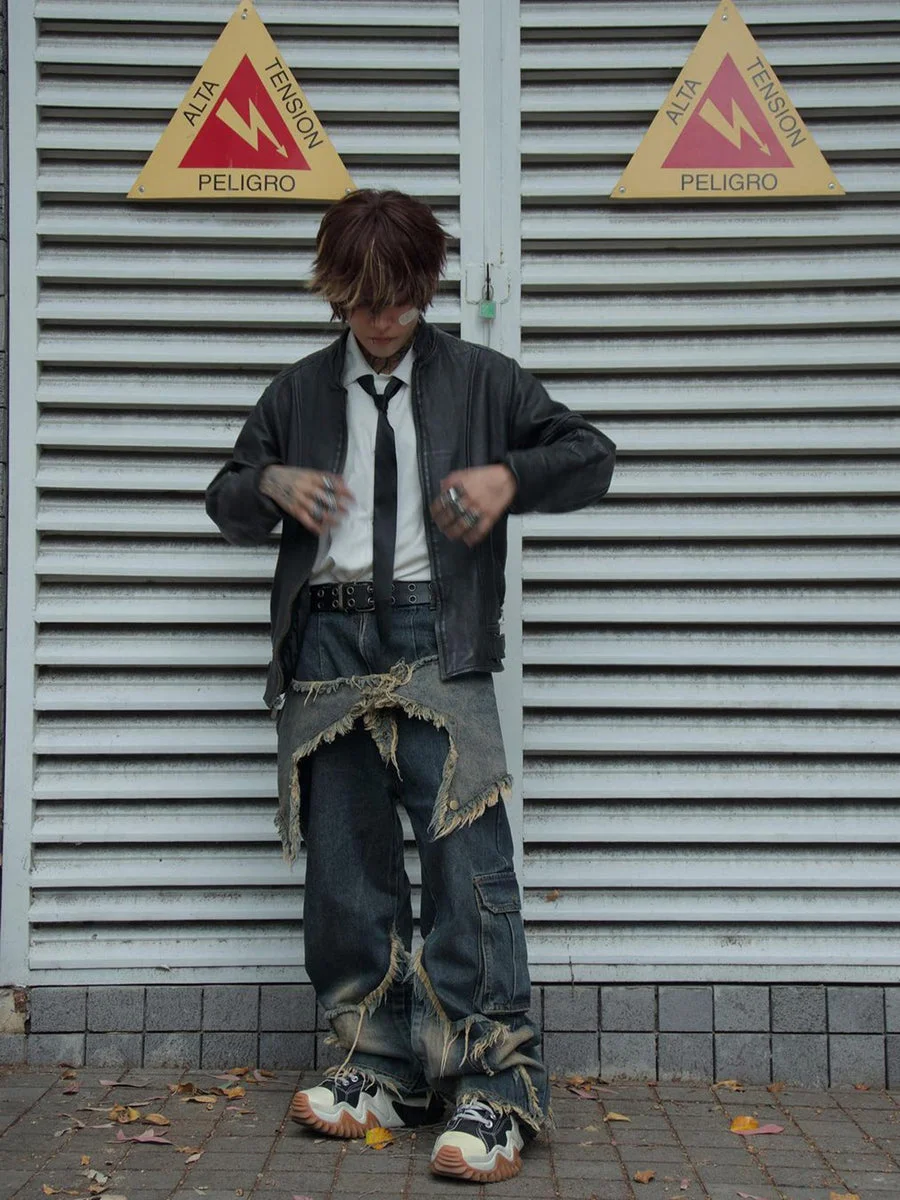 Vintage Loose Raw Edge Men's Jeans