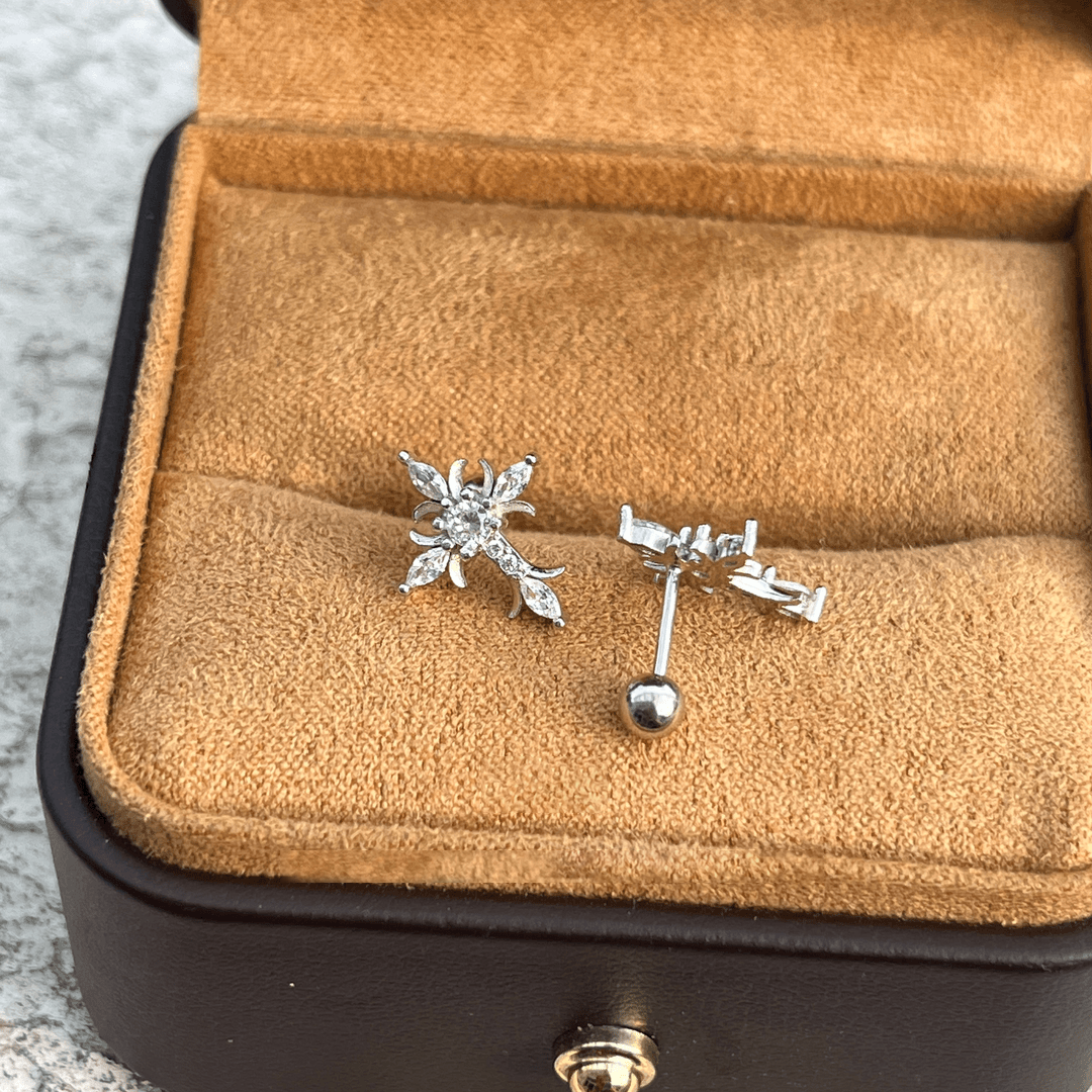 Sterling Silver Floral Cross Bullet Back Earring