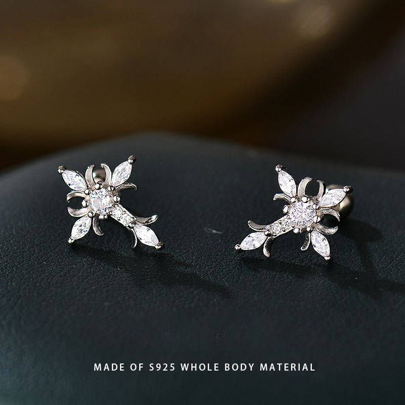 Sterling Silver Floral Cross Bullet Back Earring