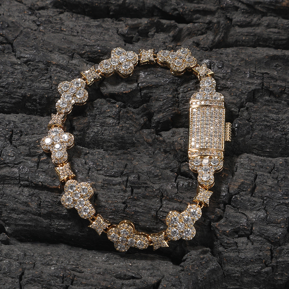 Hip Hop Cross Flowers Zircon Bracelet