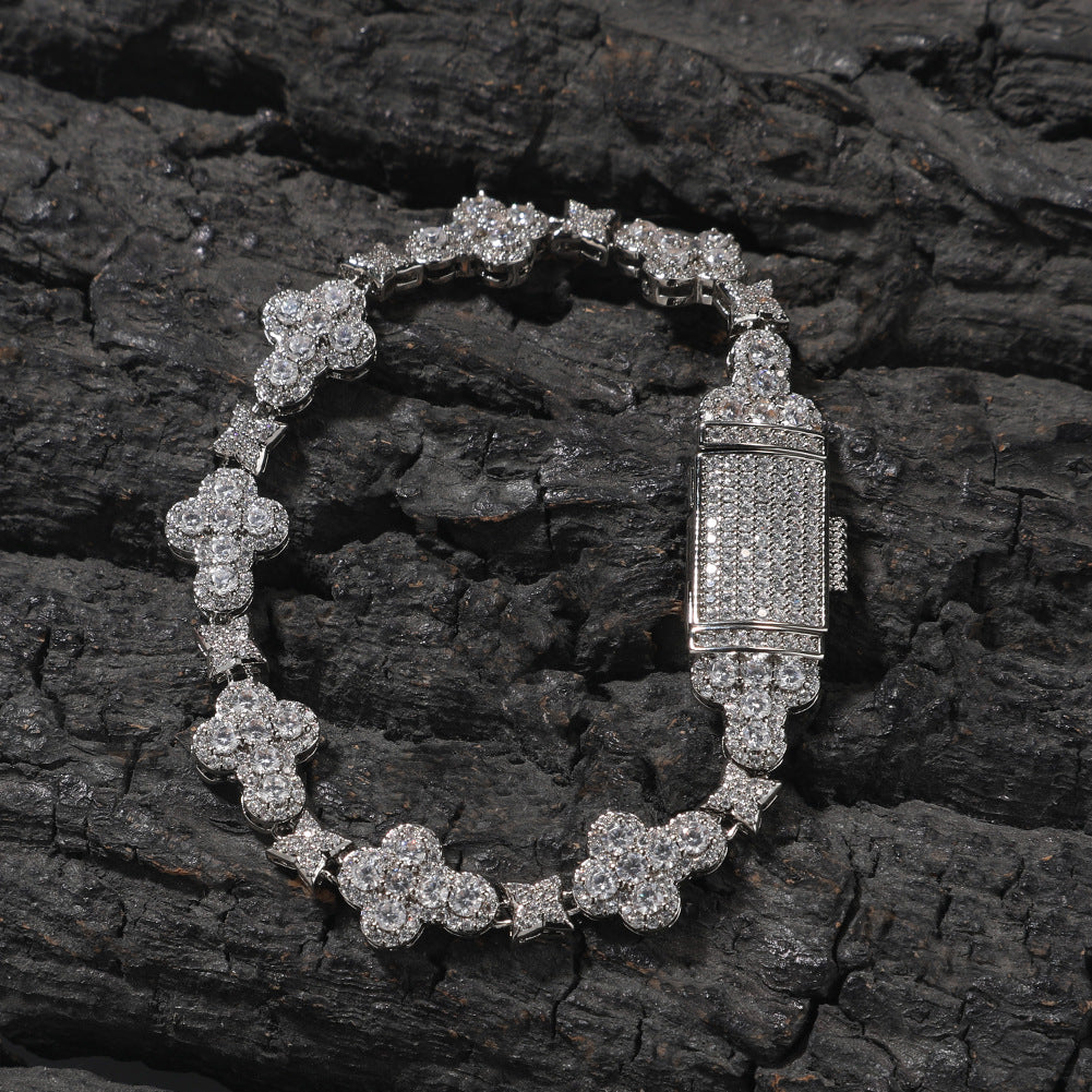 Hip Hop Cross Flowers Zircon Bracelet