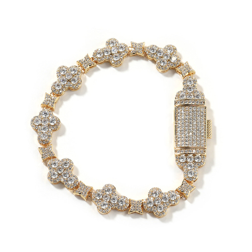 Hip Hop Cross Flowers Zircon Bracelet