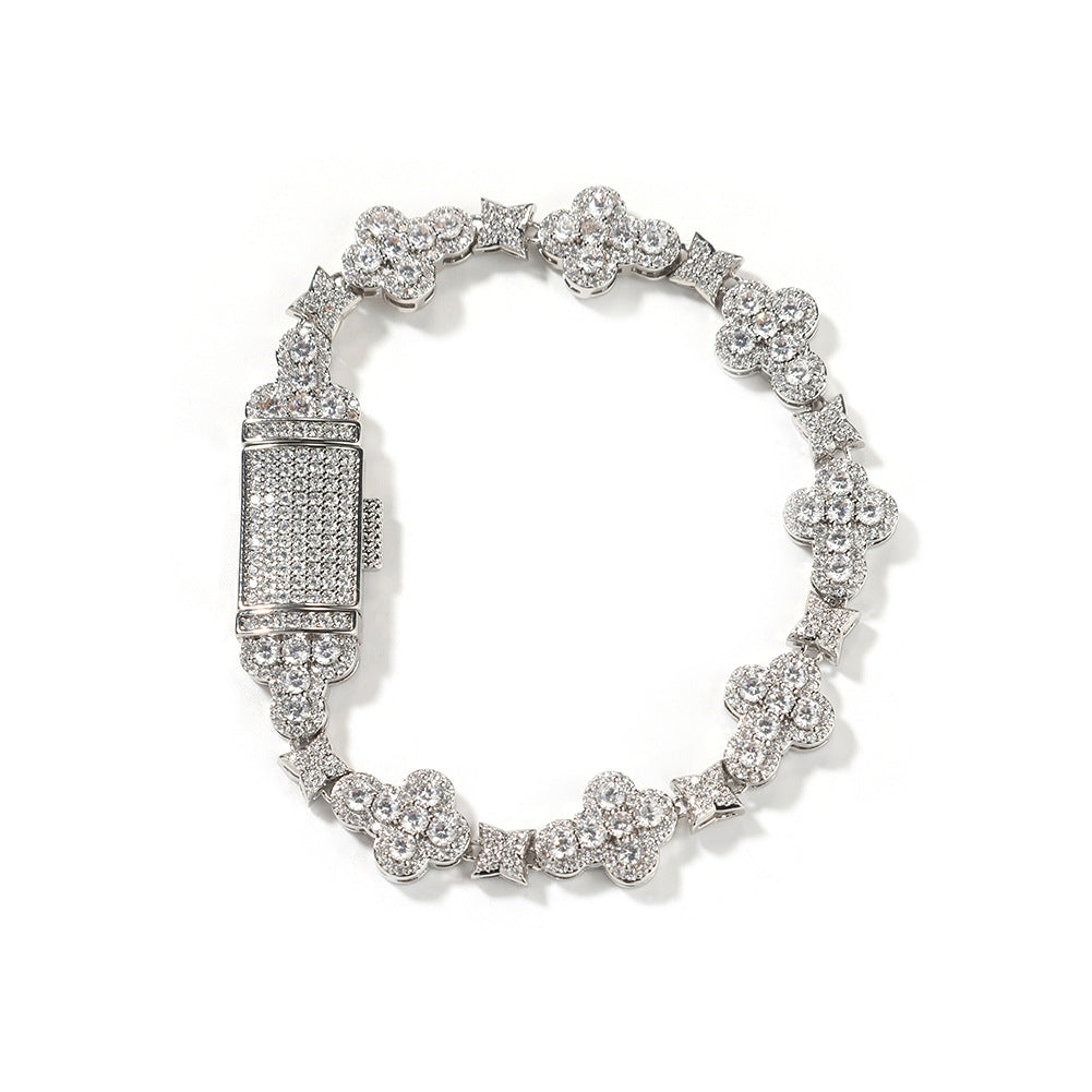 Hip Hop Cross Flowers Zircon Bracelet