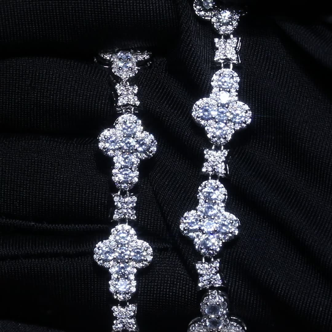 Hip Hop Cross Flowers Zircon Bracelet