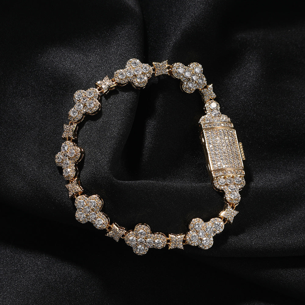 Hip Hop Cross Flowers Zircon Bracelet