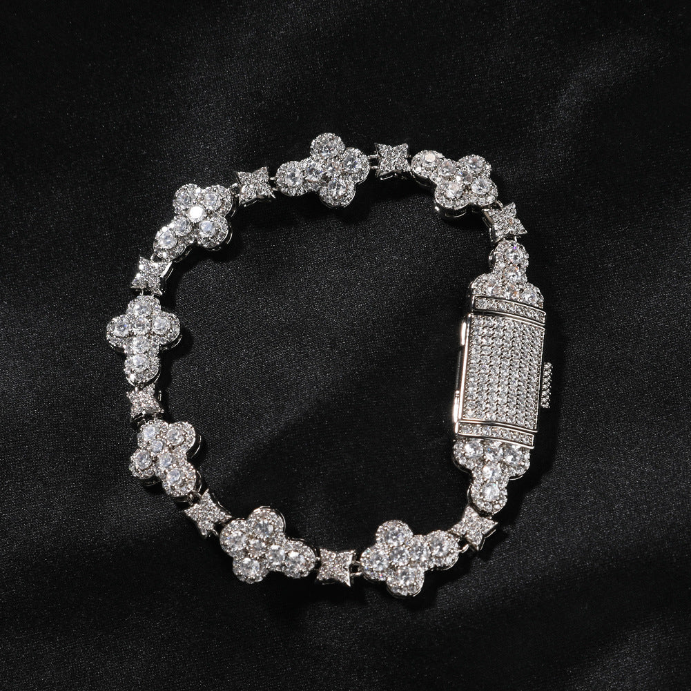 Hip Hop Cross Flowers Zircon Bracelet