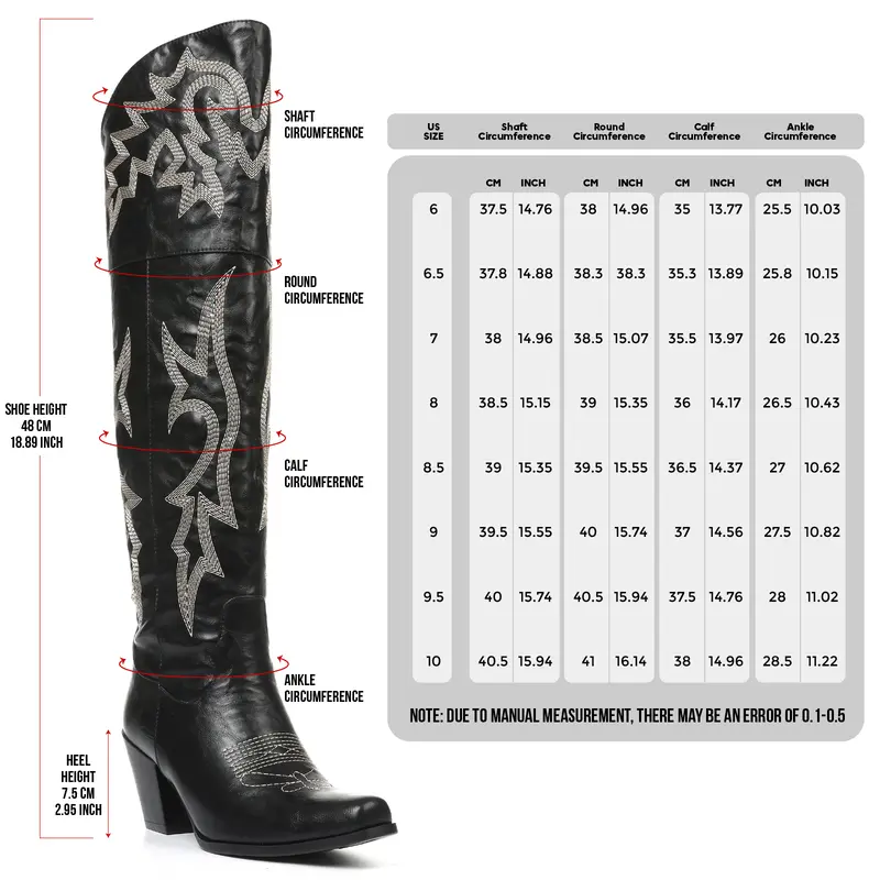 Over The Knee Pointed Toe Embroidered PU Leather Western Boots