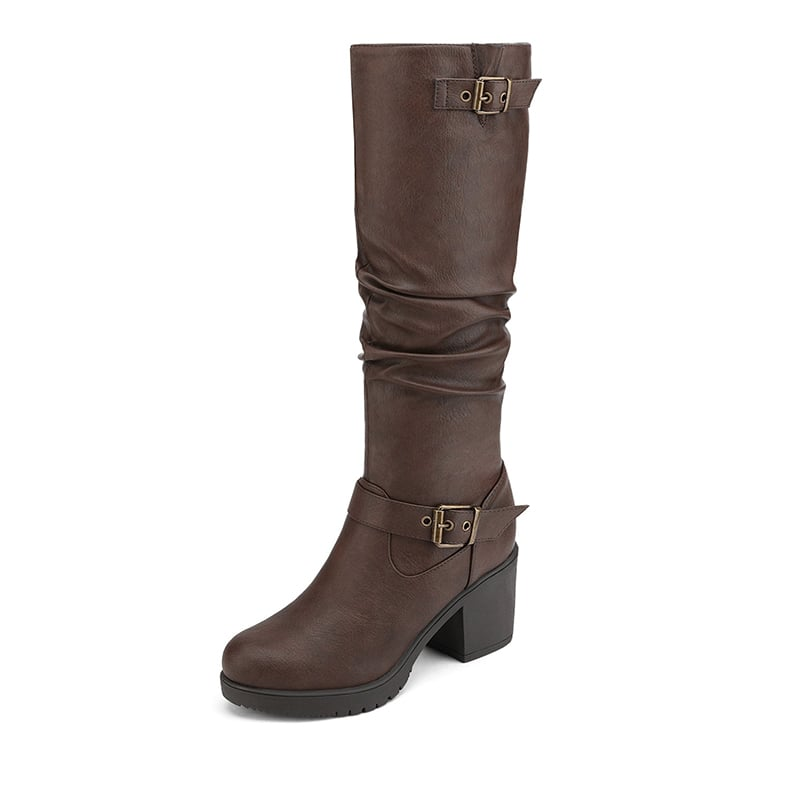 Chunky Heel Knee High Boots