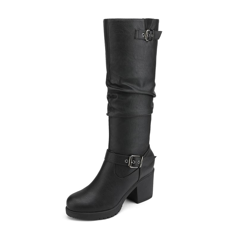 Chunky Heel Knee High Boots