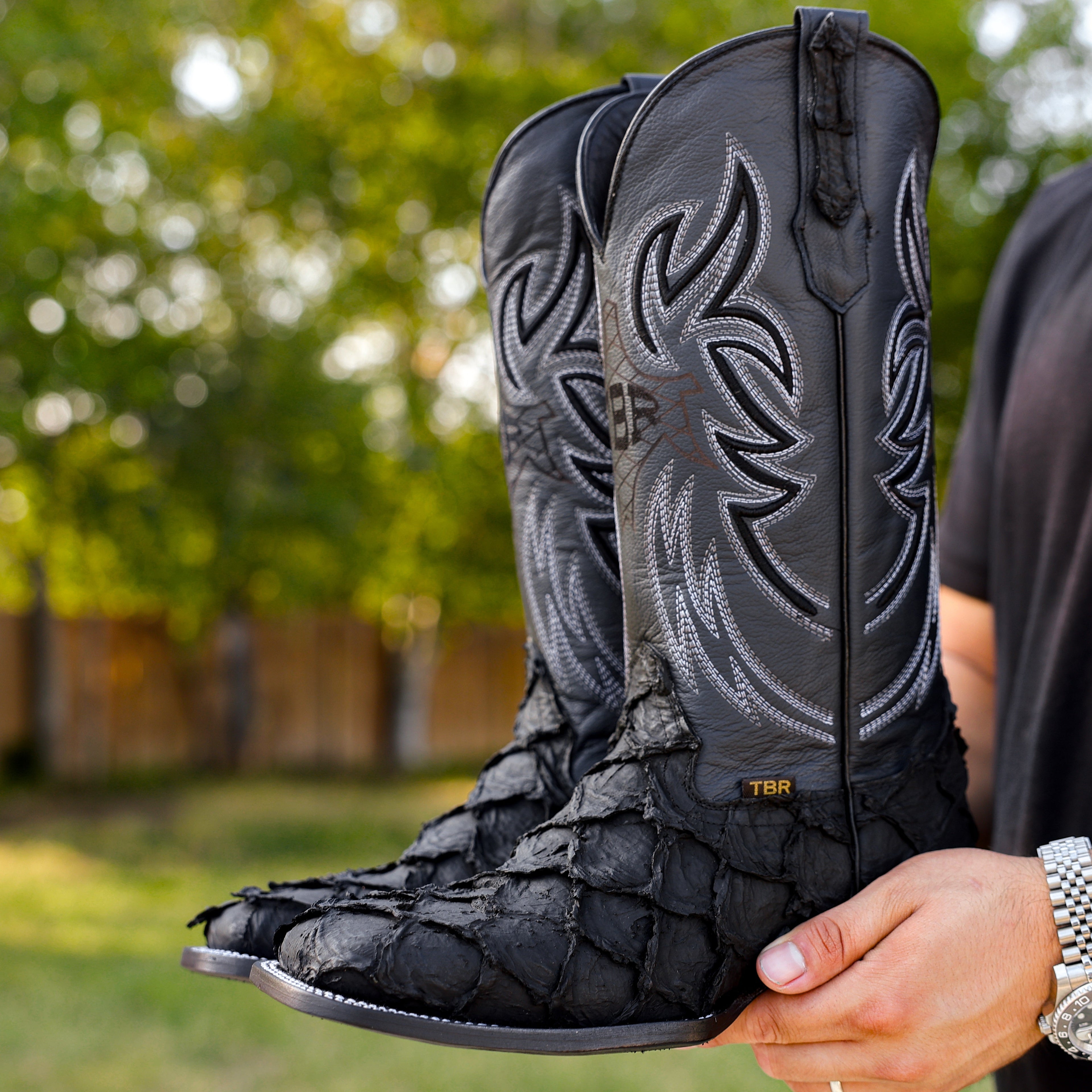 Matte Black Leather Boots - Square Toe