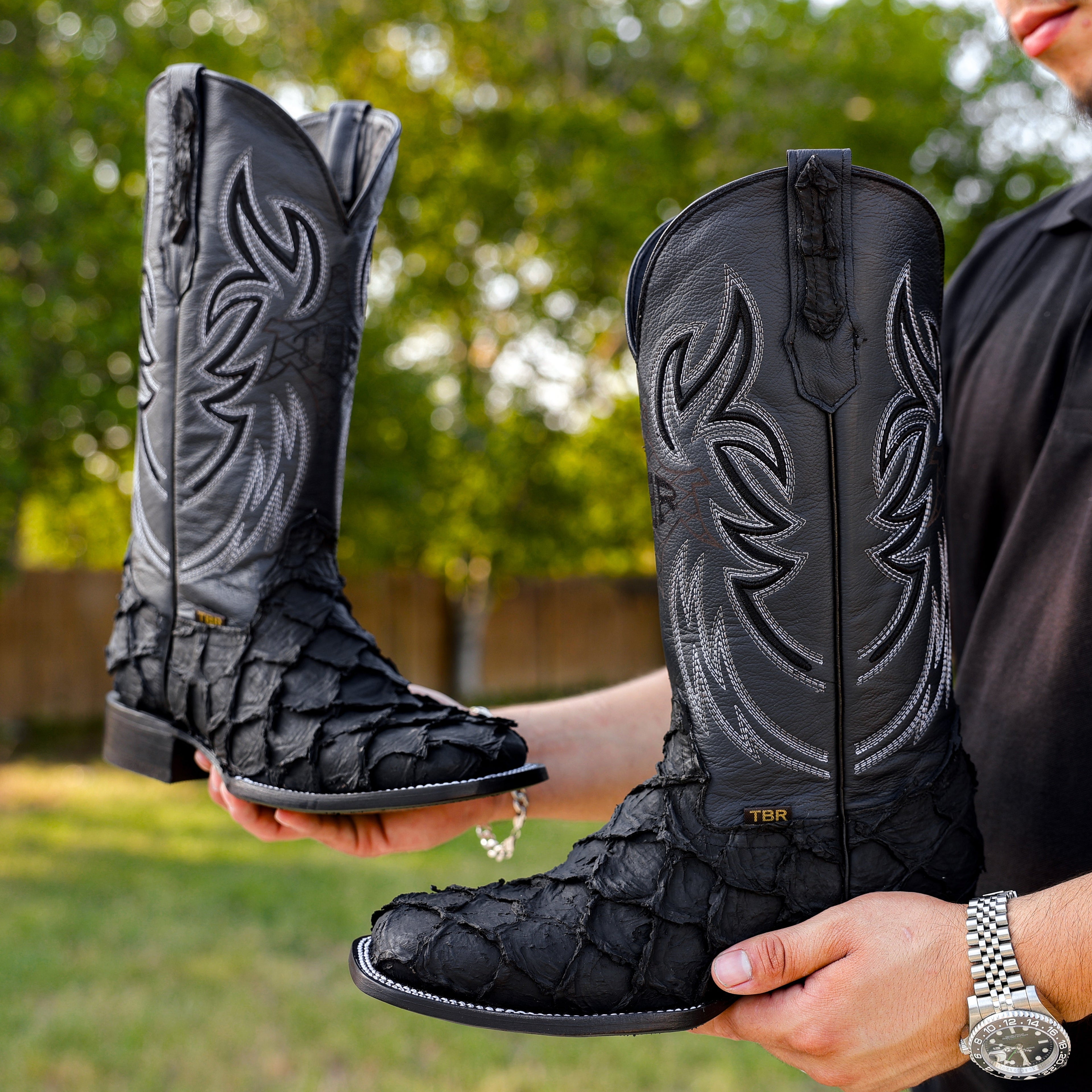 Matte Black Leather Boots - Square Toe