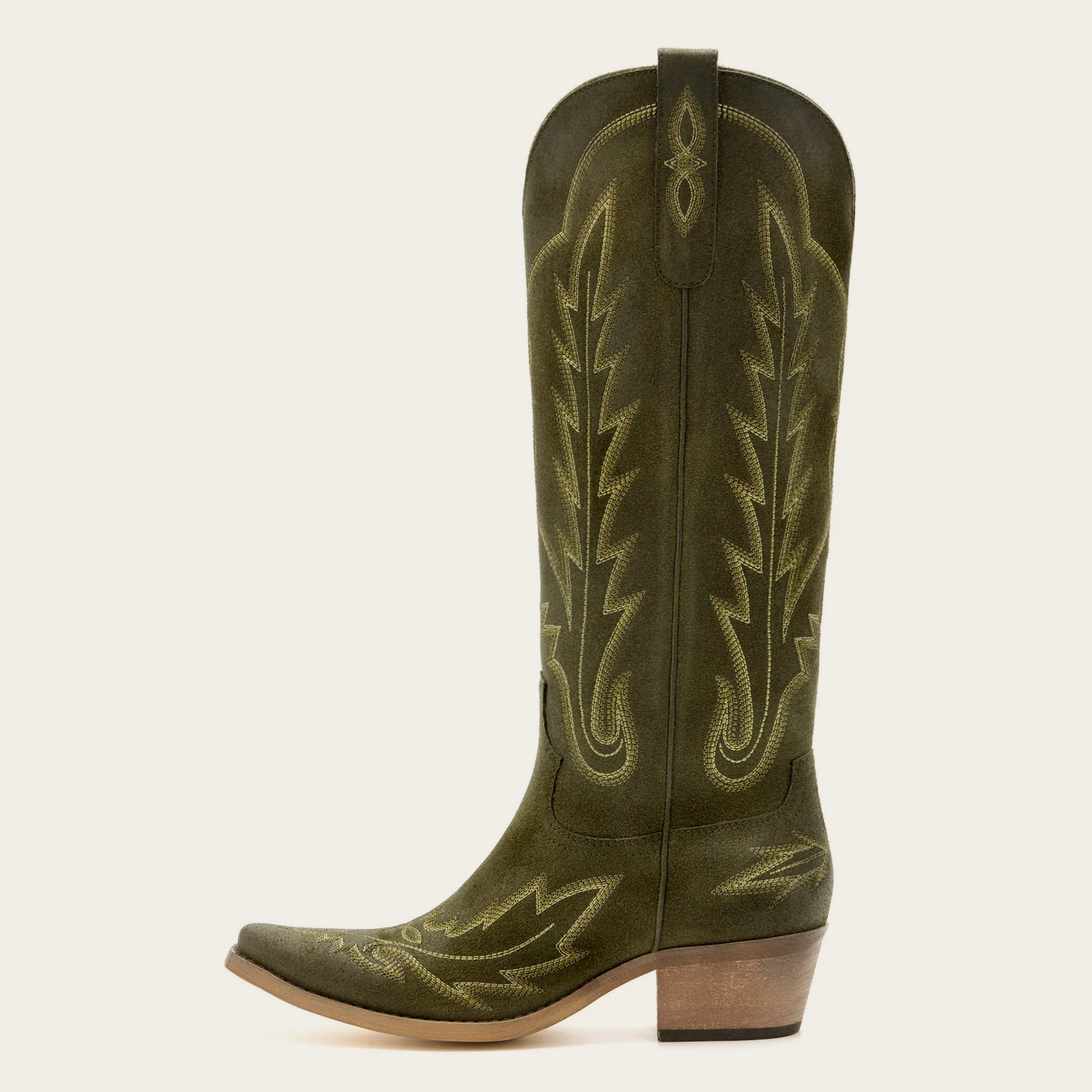 The Rosemary - Olive Suede Classic Tall Cowgirl Boots With Embroidery