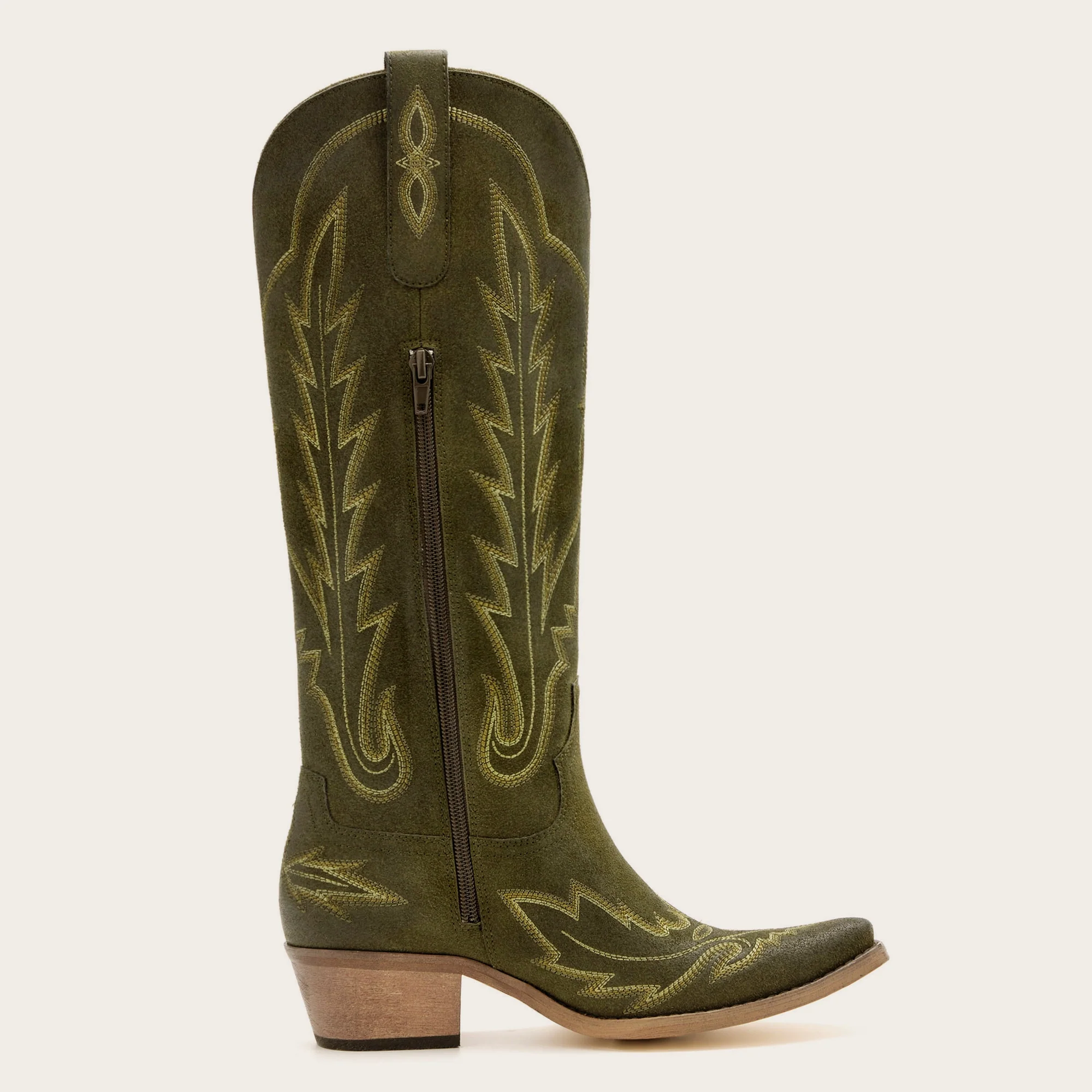 The Rosemary - Olive Suede Classic Tall Cowgirl Boots With Embroidery