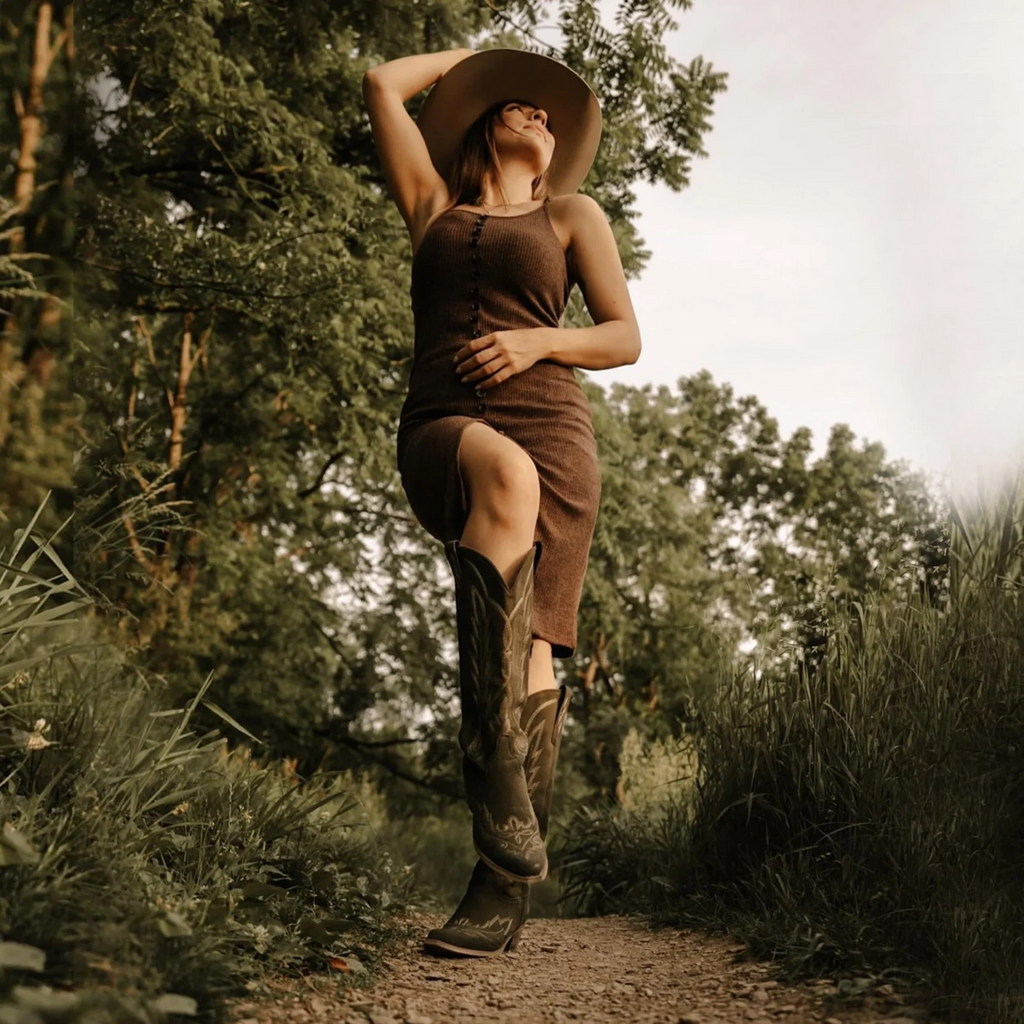 The Rosemary - Olive Suede Classic Tall Cowgirl Boots With Embroidery