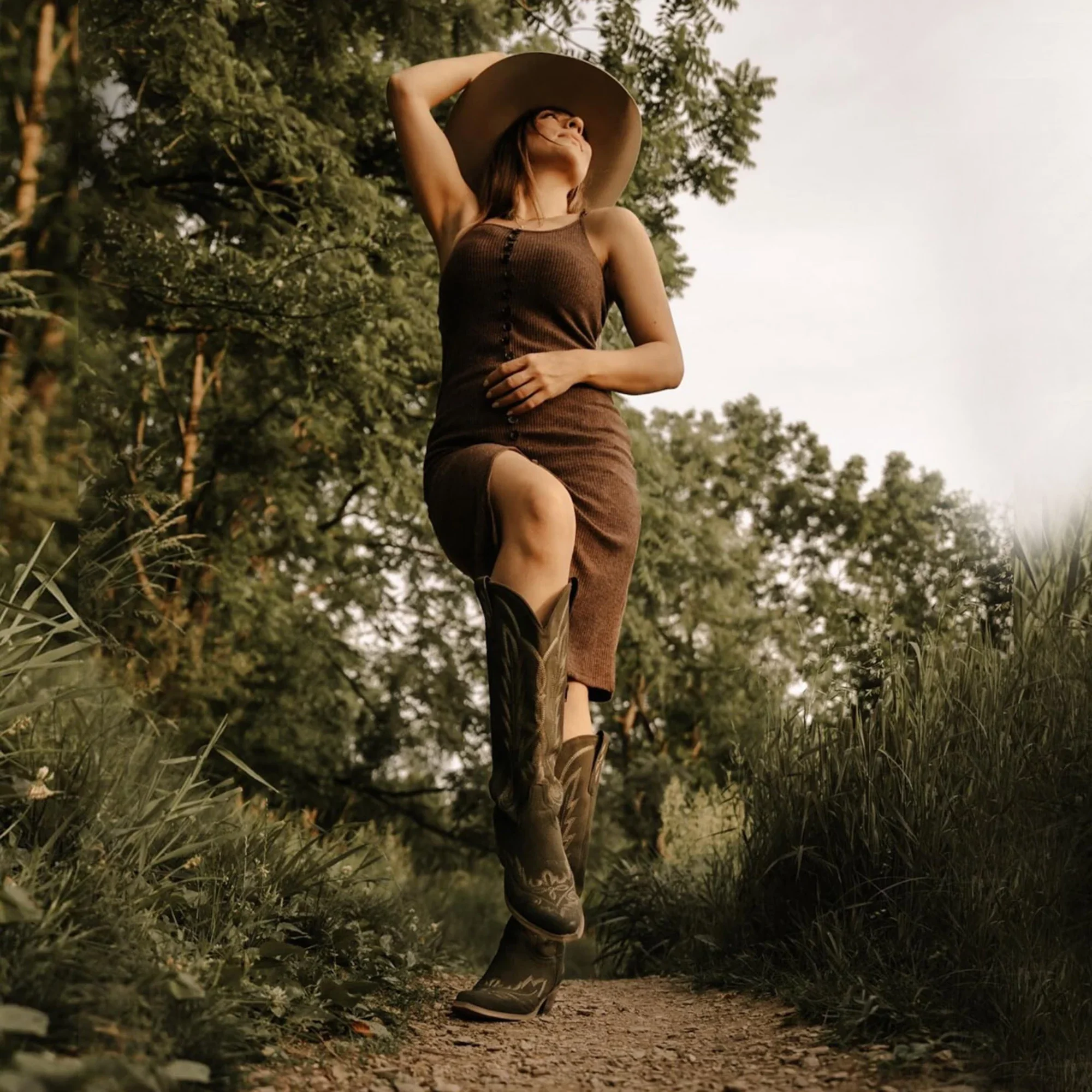 The Rosemary - Olive Suede Classic Tall Cowgirl Boots With Embroidery