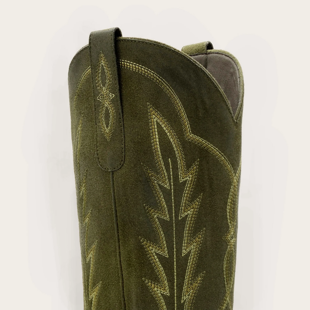 The Rosemary - Olive Suede Classic Tall Cowgirl Boots With Embroidery